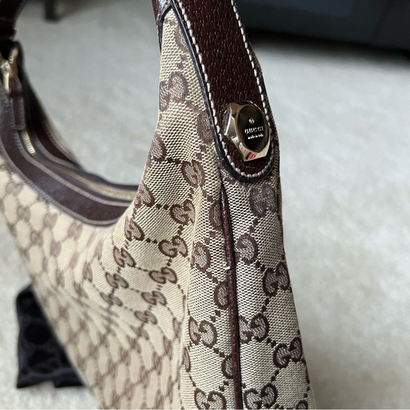 GUCCI | GG Jacquard/Leather Trim Hobo Shoulder Bag in Brown - Picture 15 of 17